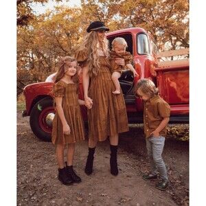 Girls brown suede dress. Pink jewel by flowers by Zoe